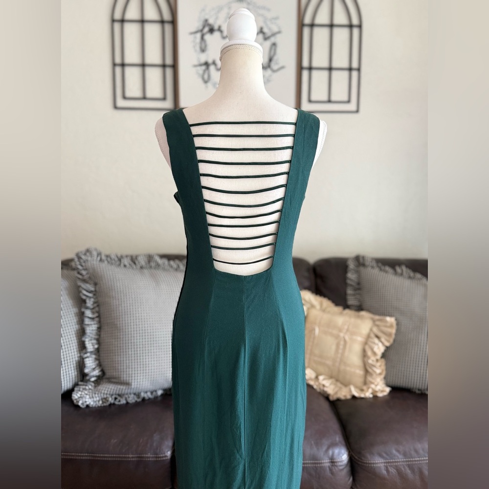 RANDM NIGHTS Vintage Elegant Dark Green Caged Ladder Back Maxi Dress Size 9 Rare - Picture 9 of 11